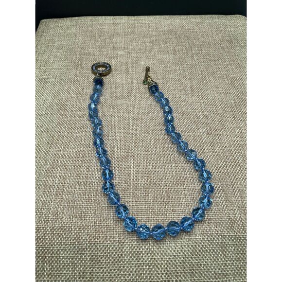 Heidi Daus Blue Crystal Choker Necklace Toggle Clasp - Picture 9 of 10